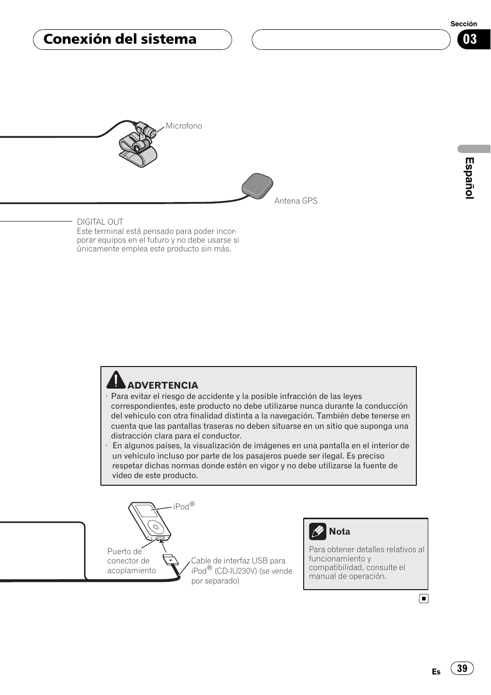 Conexión del sistema, Español | Pioneer AVIC F900BT User Manual | Page 39 / 177