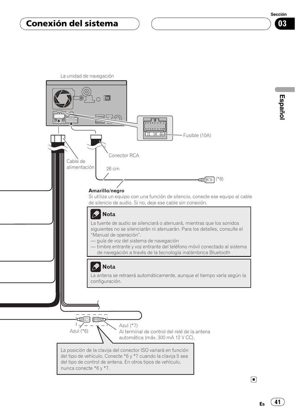 Conexión del sistema, Español | Pioneer AVIC F900BT User Manual | Page 41 / 177