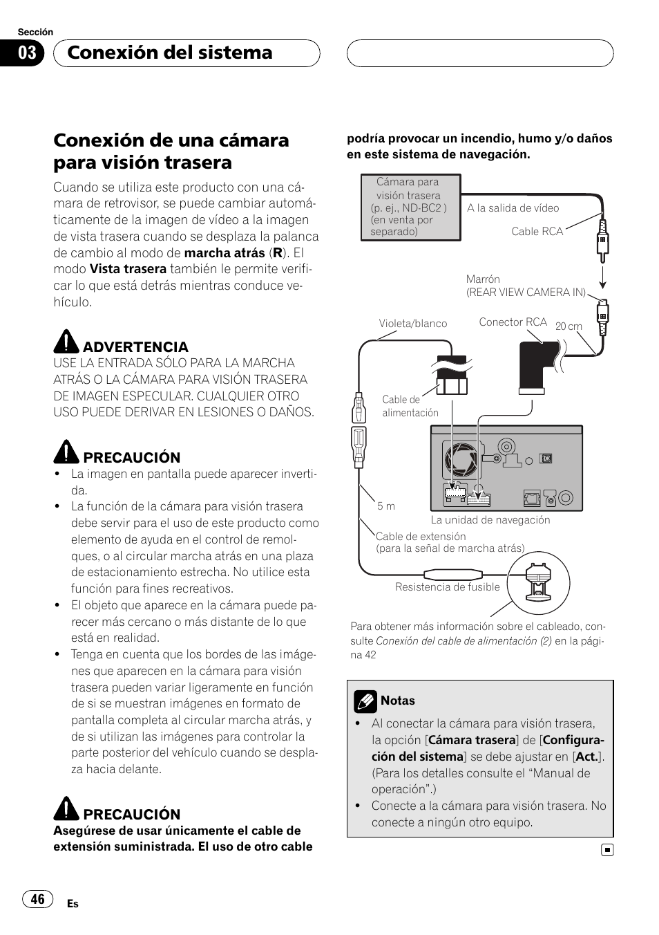 Conexión de una cámara para visión, Trasera, Conexión de una cámara para visión trasera | Conexión del sistema | Pioneer AVIC F900BT User Manual | Page 46 / 177