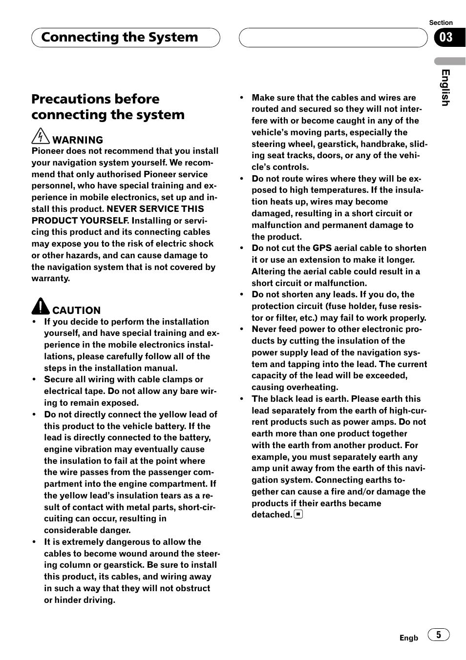 System, Precautions before connecting the system, Connecting the system | Pioneer AVIC F900BT User Manual | Page 5 / 177