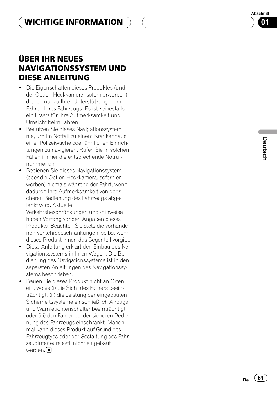 Wichtige information, Über ihr neues navigationssystem, Und diese anleitung | Pioneer AVIC F900BT User Manual | Page 61 / 177