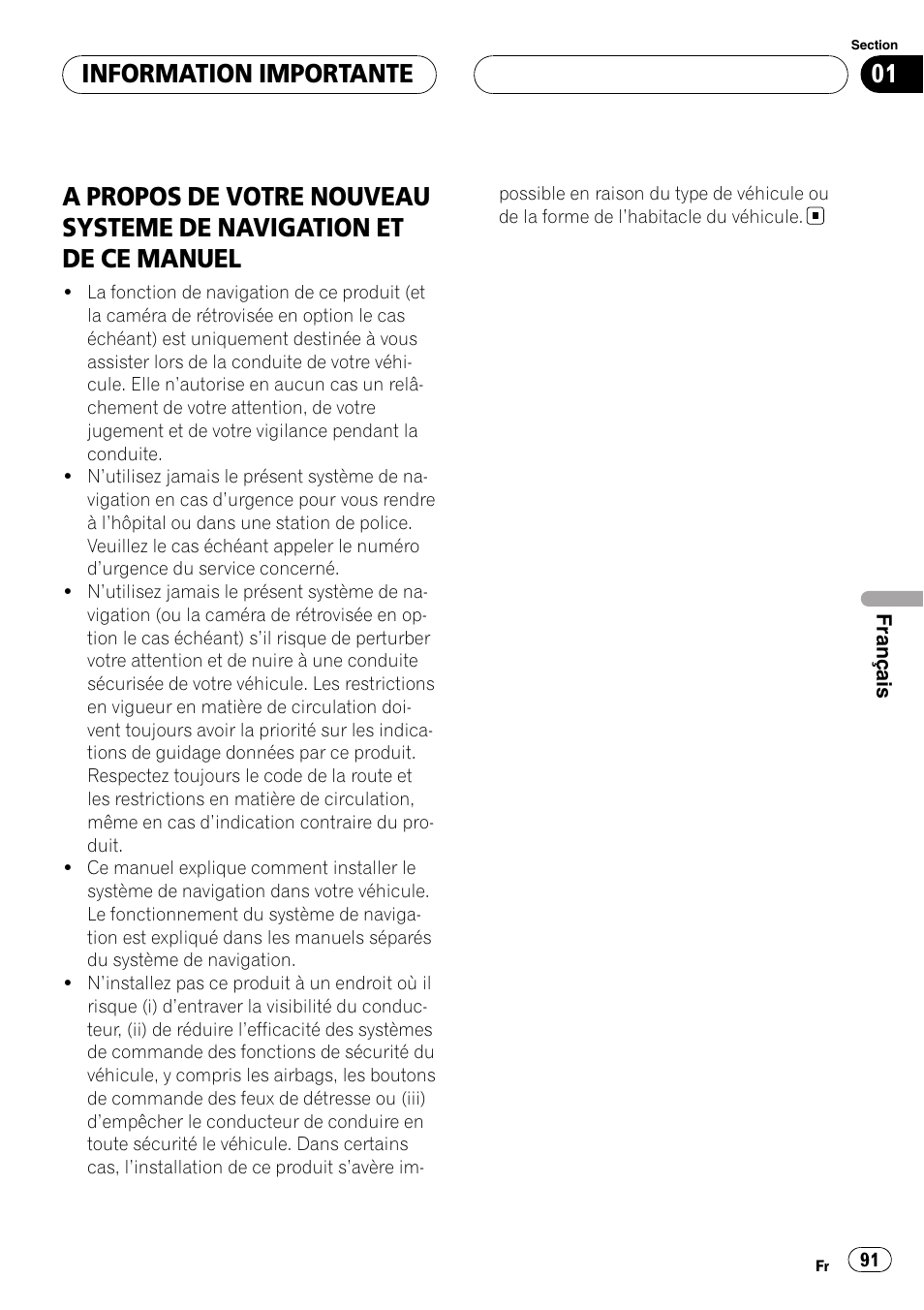 Information importante, A propos de votre nouveau systeme, De navigation et de ce manuel | Pioneer AVIC F900BT User Manual | Page 91 / 177