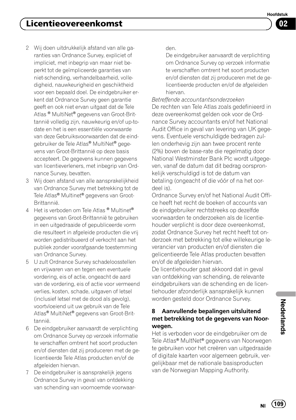 02 licentieovereenkomst, Nederlands | Pioneer AVIC-F220 User Manual | Page 109 / 124
