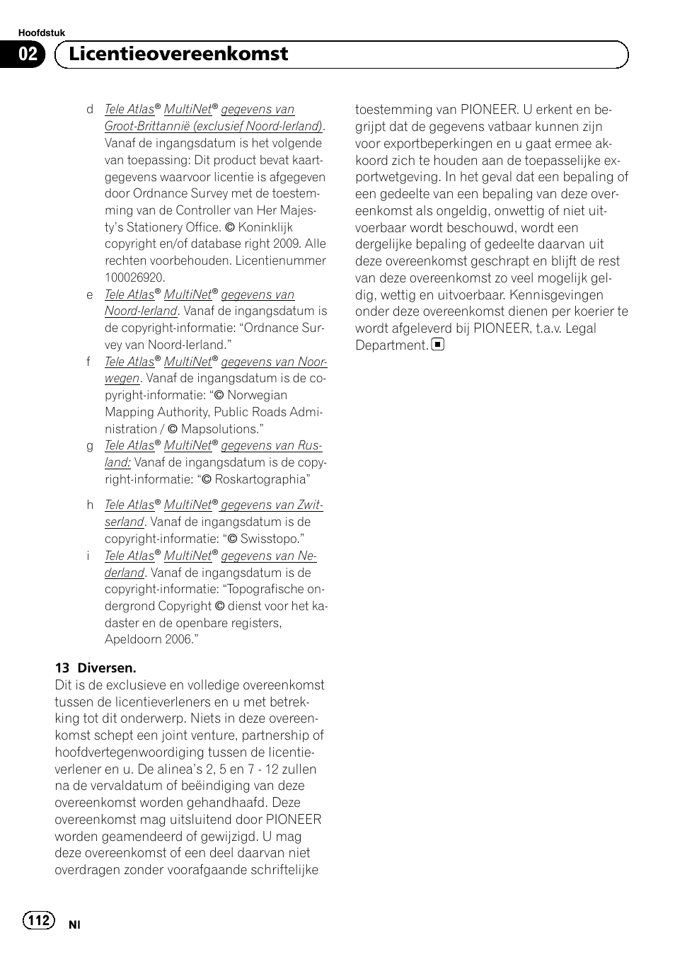 02 licentieovereenkomst | Pioneer AVIC-F220 User Manual | Page 112 / 124