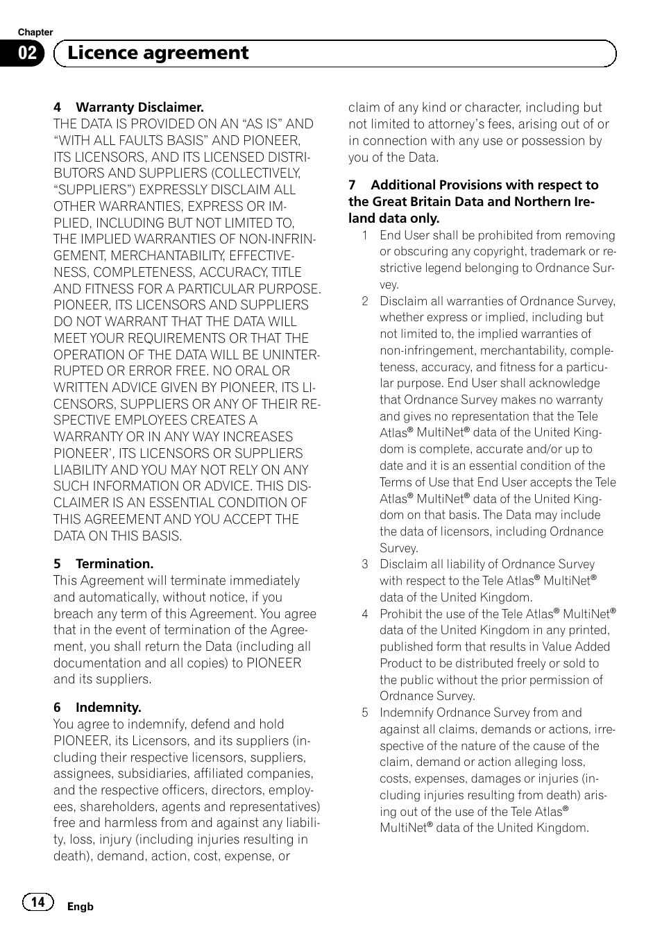 02 licence agreement | Pioneer AVIC-F220 User Manual | Page 14 / 124