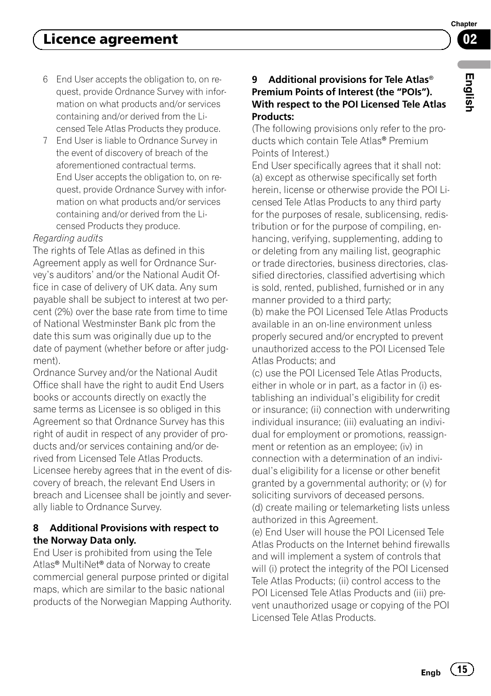 02 licence agreement | Pioneer AVIC-F220 User Manual | Page 15 / 124