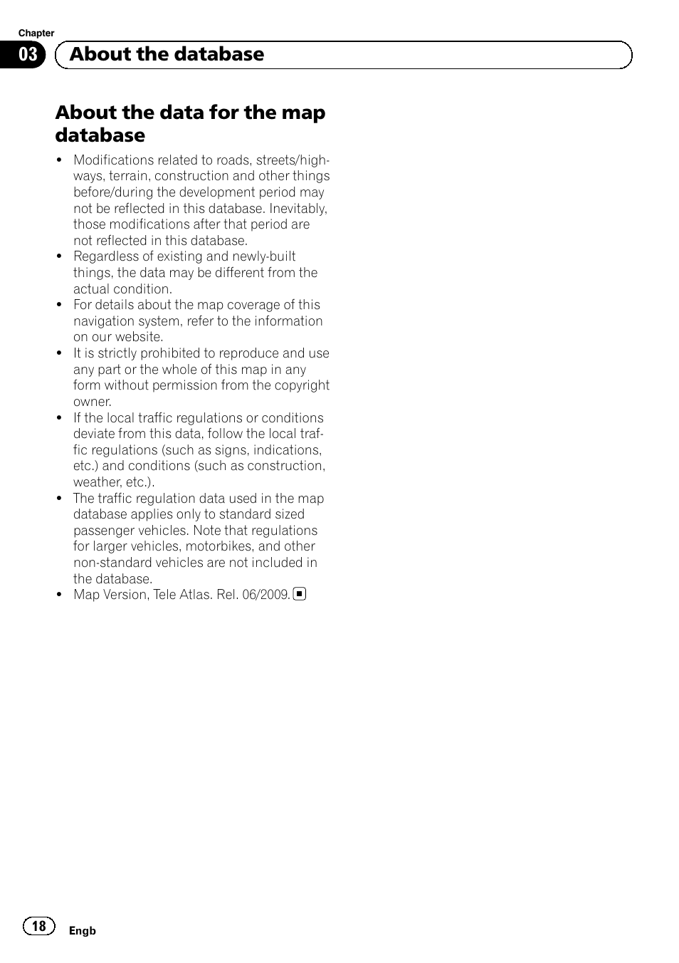 About the data for the map database, 03 about the database | Pioneer AVIC-F220 User Manual | Page 18 / 124