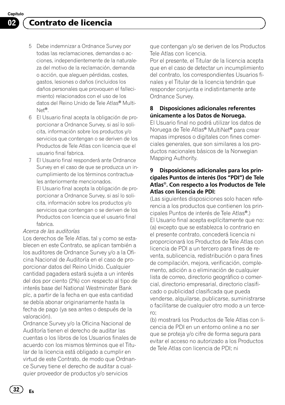 02 contrato de licencia | Pioneer AVIC-F220 User Manual | Page 32 / 124