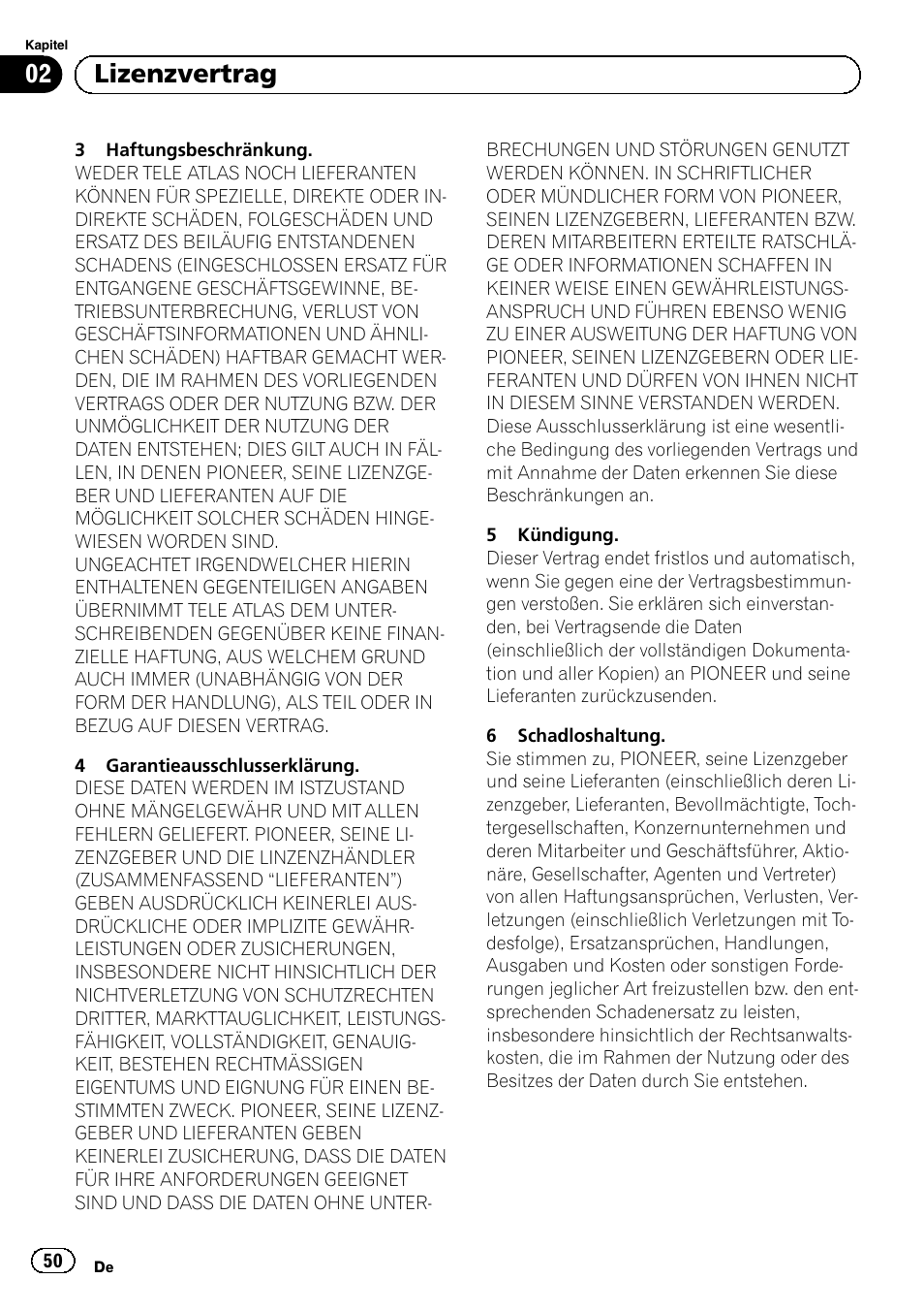 02 lizenzvertrag | Pioneer AVIC-F220 User Manual | Page 50 / 124