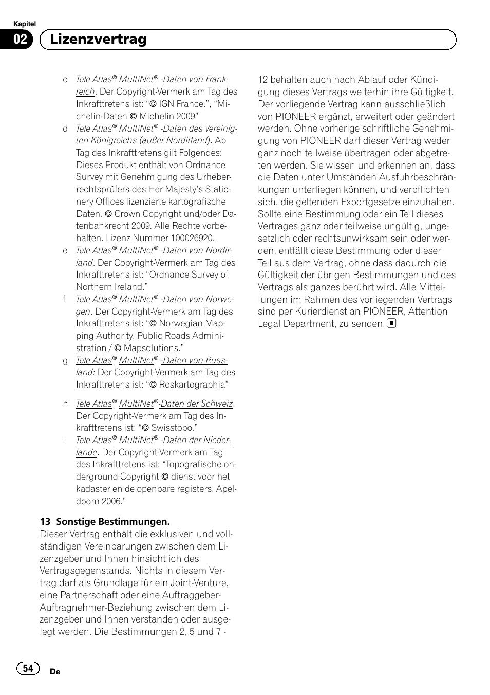 02 lizenzvertrag | Pioneer AVIC-F220 User Manual | Page 54 / 124