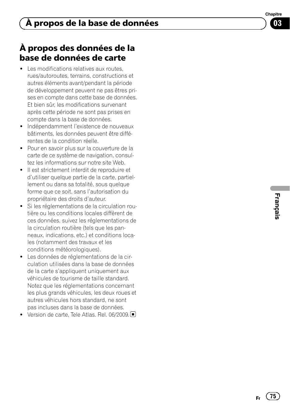 De carte, 03 à propos de la base de données | Pioneer AVIC-F220 User Manual | Page 75 / 124