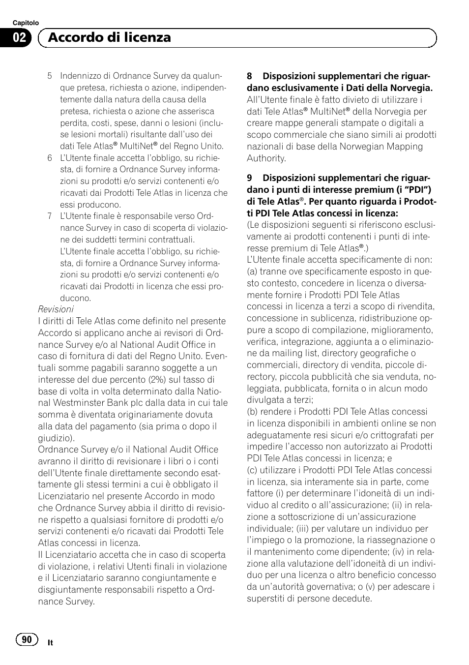 02 accordo di licenza | Pioneer AVIC-F220 User Manual | Page 90 / 124