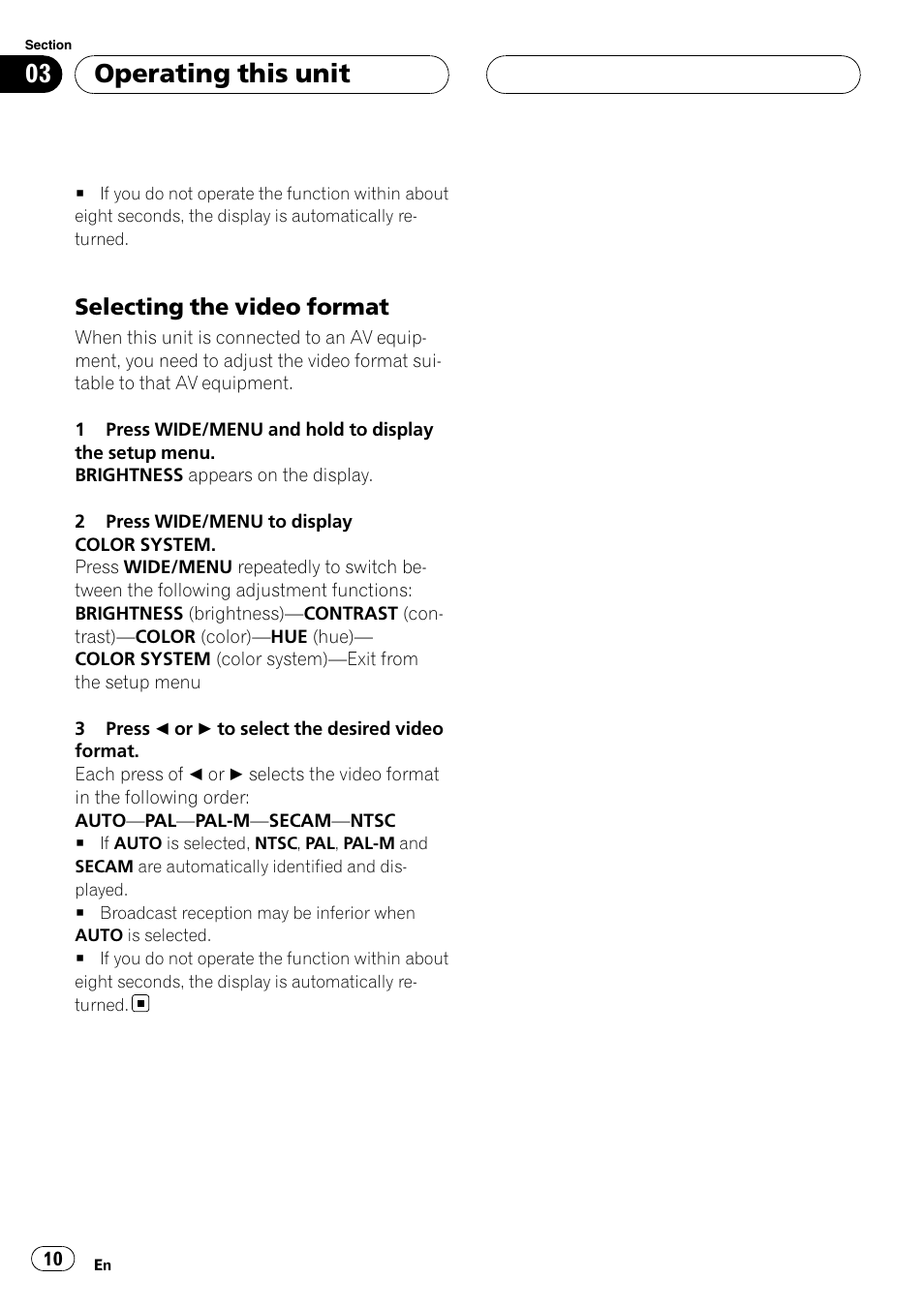 Selecting the video format 10, Operating this unit, Selecting the video format | Pioneer AVD-W7900 User Manual | Page 10 / 117