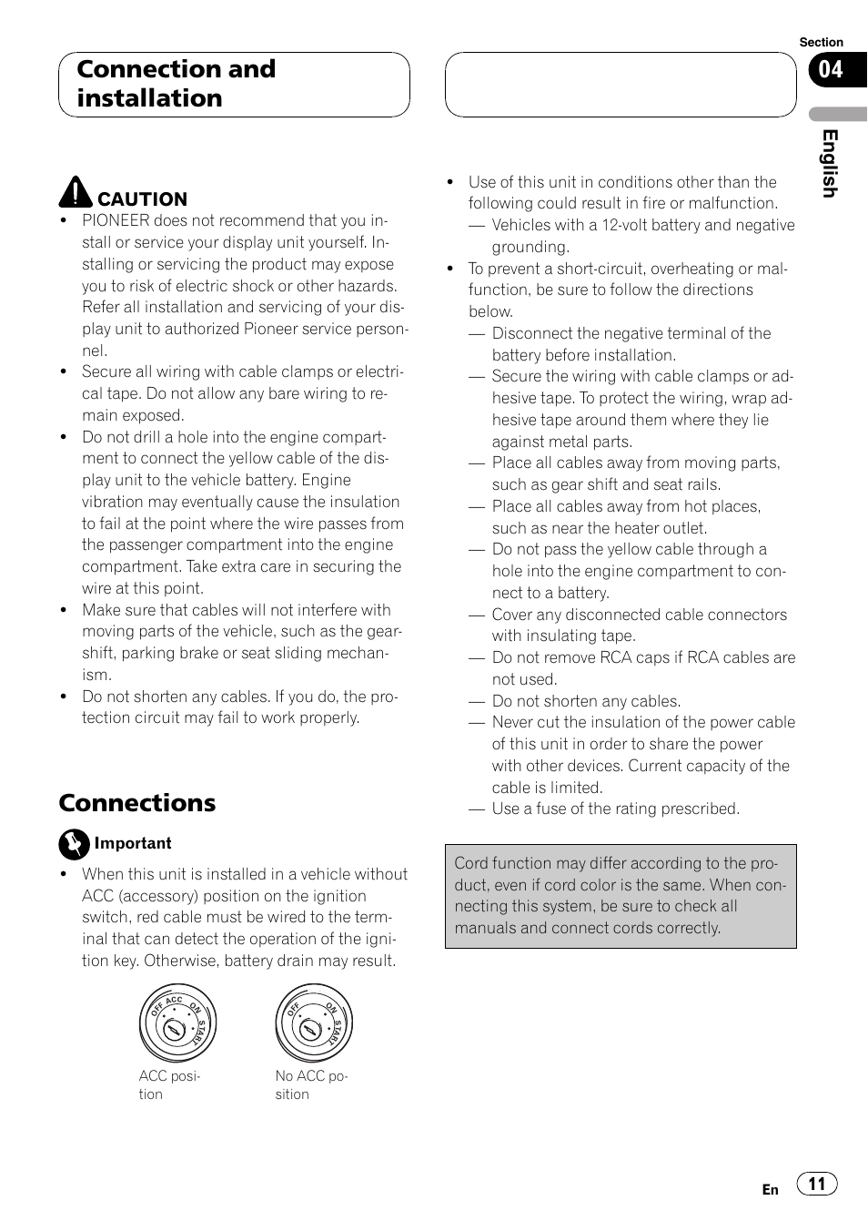 Connection and installation connections, Connections, Connection and installation | English, Caution | Pioneer AVD-W7900 User Manual | Page 11 / 117