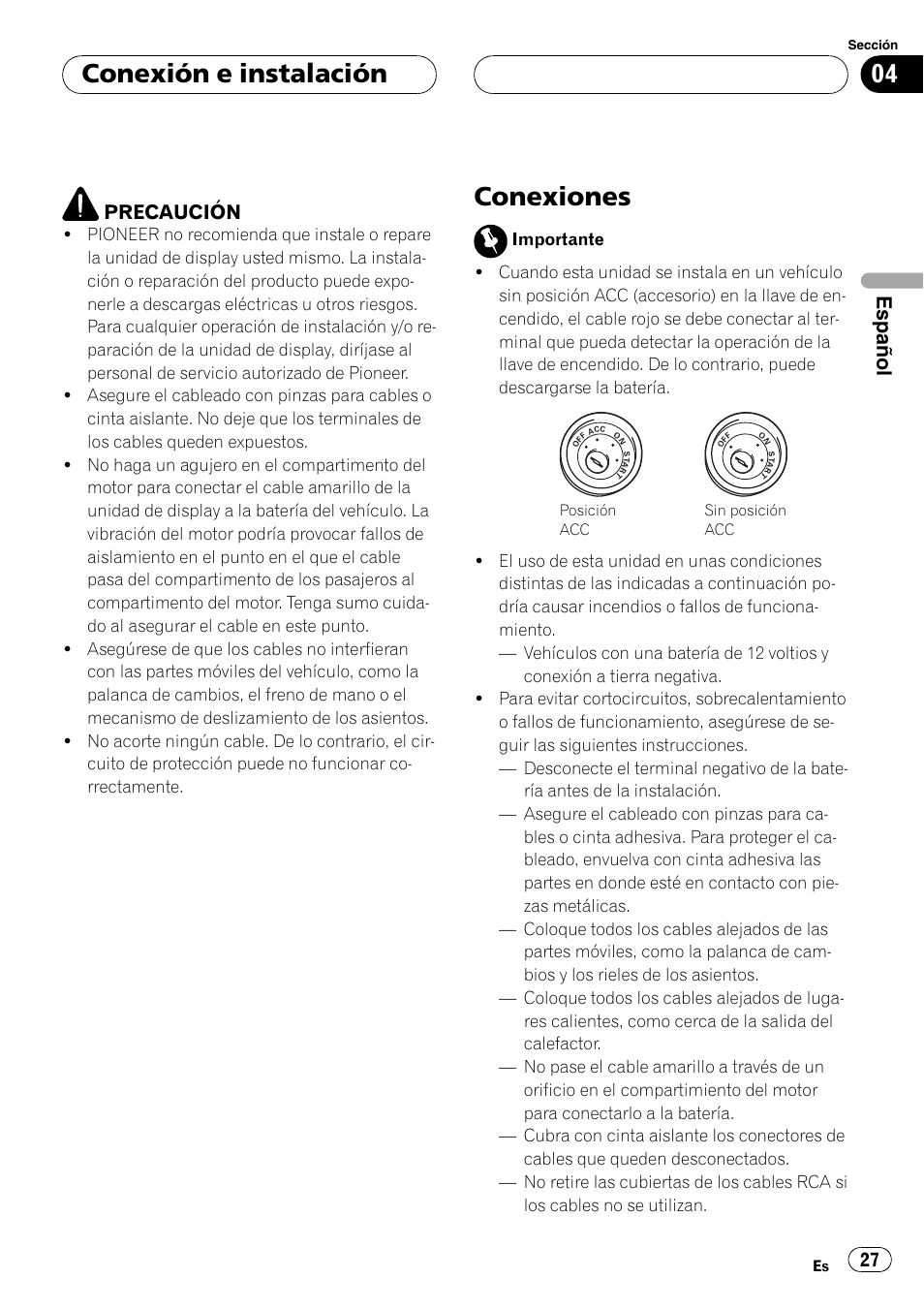 Conexión e instalación conexiones, Conexiones, Conexión e instalación | Español, Precaución | Pioneer AVD-W7900 User Manual | Page 27 / 117