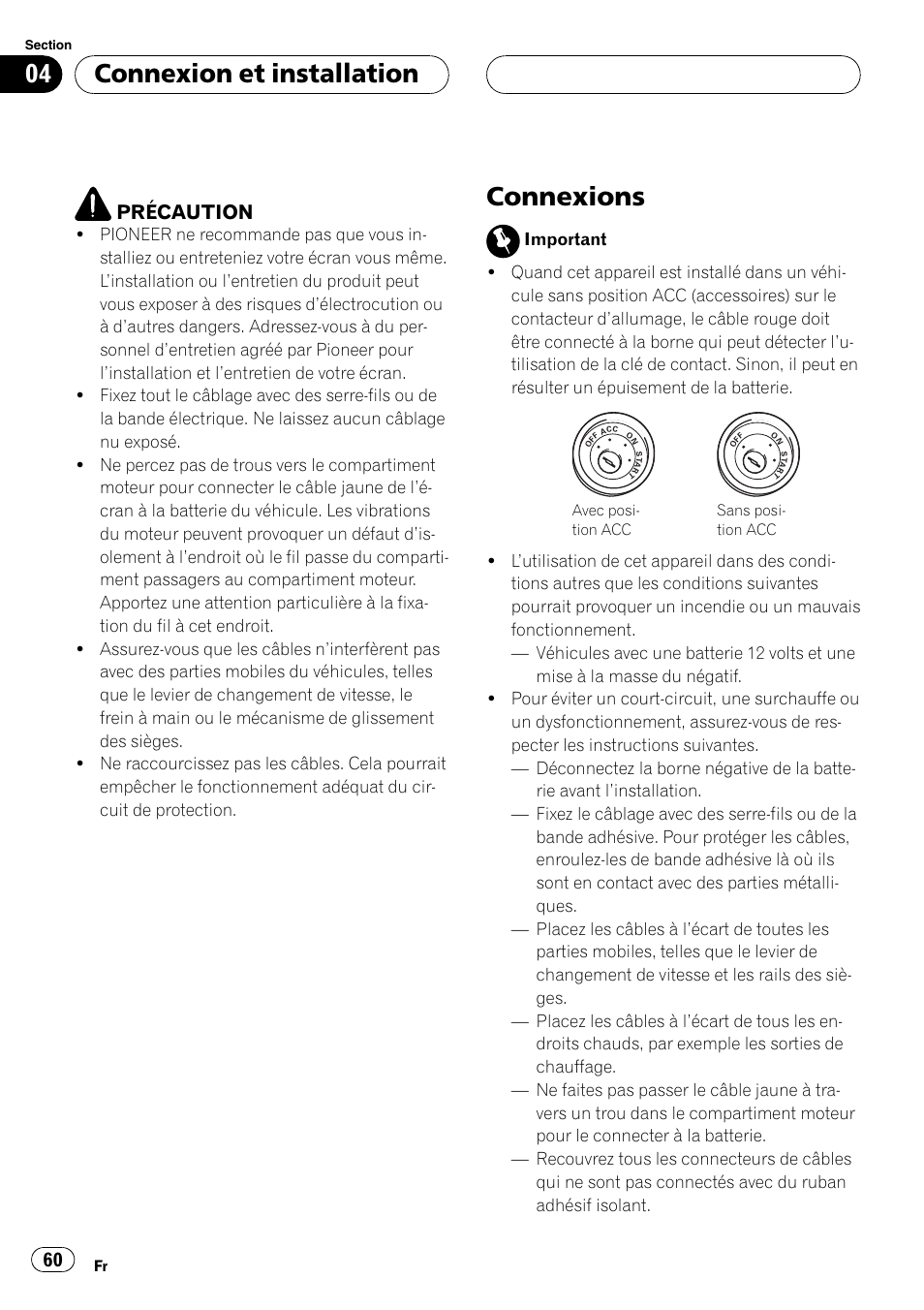 Connexion et installation connexions, Connexions, Connexion et installation | Précaution | Pioneer AVD-W7900 User Manual | Page 60 / 117