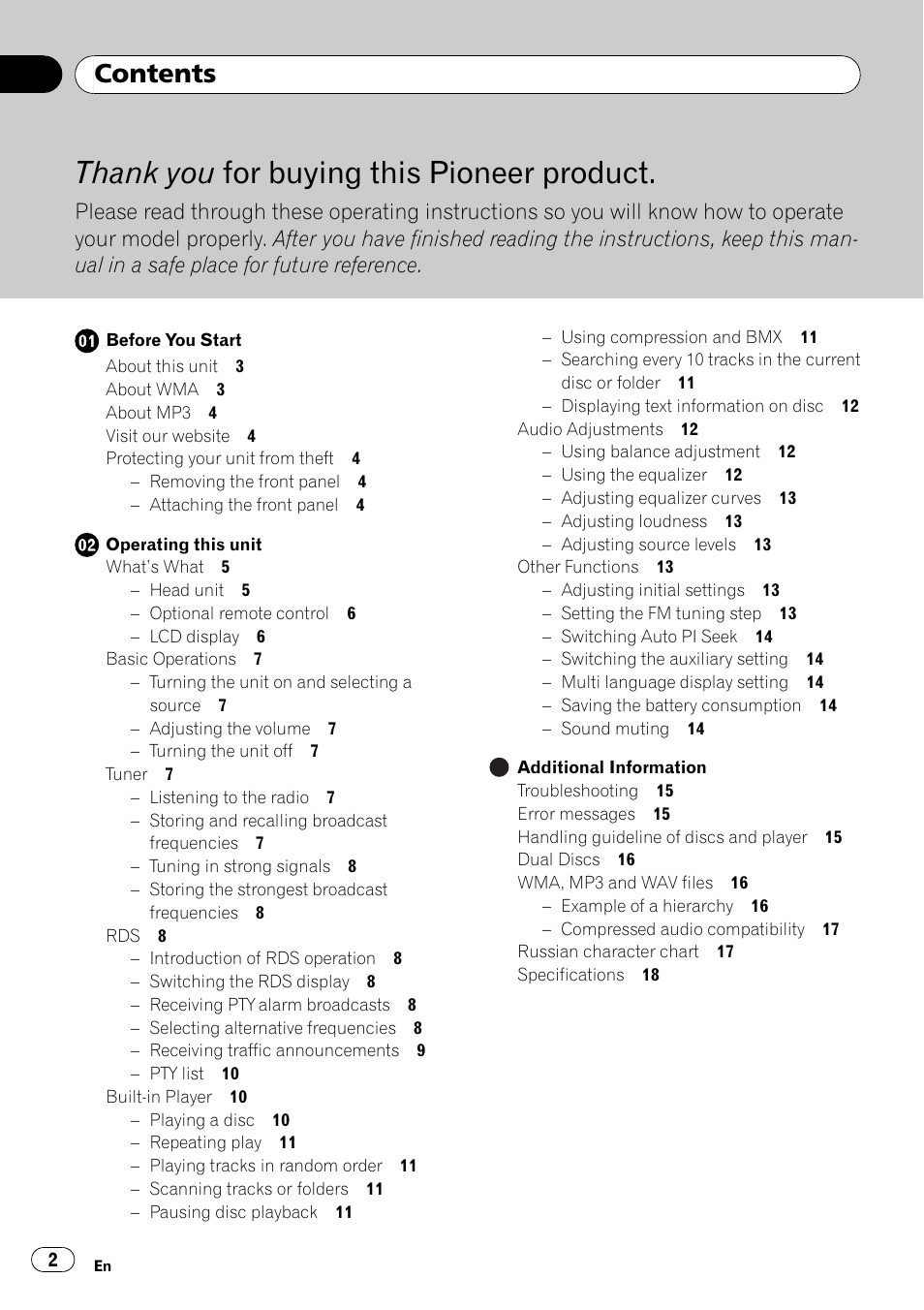 Pioneer DEH-2900MPB User Manual | Page 2 / 60