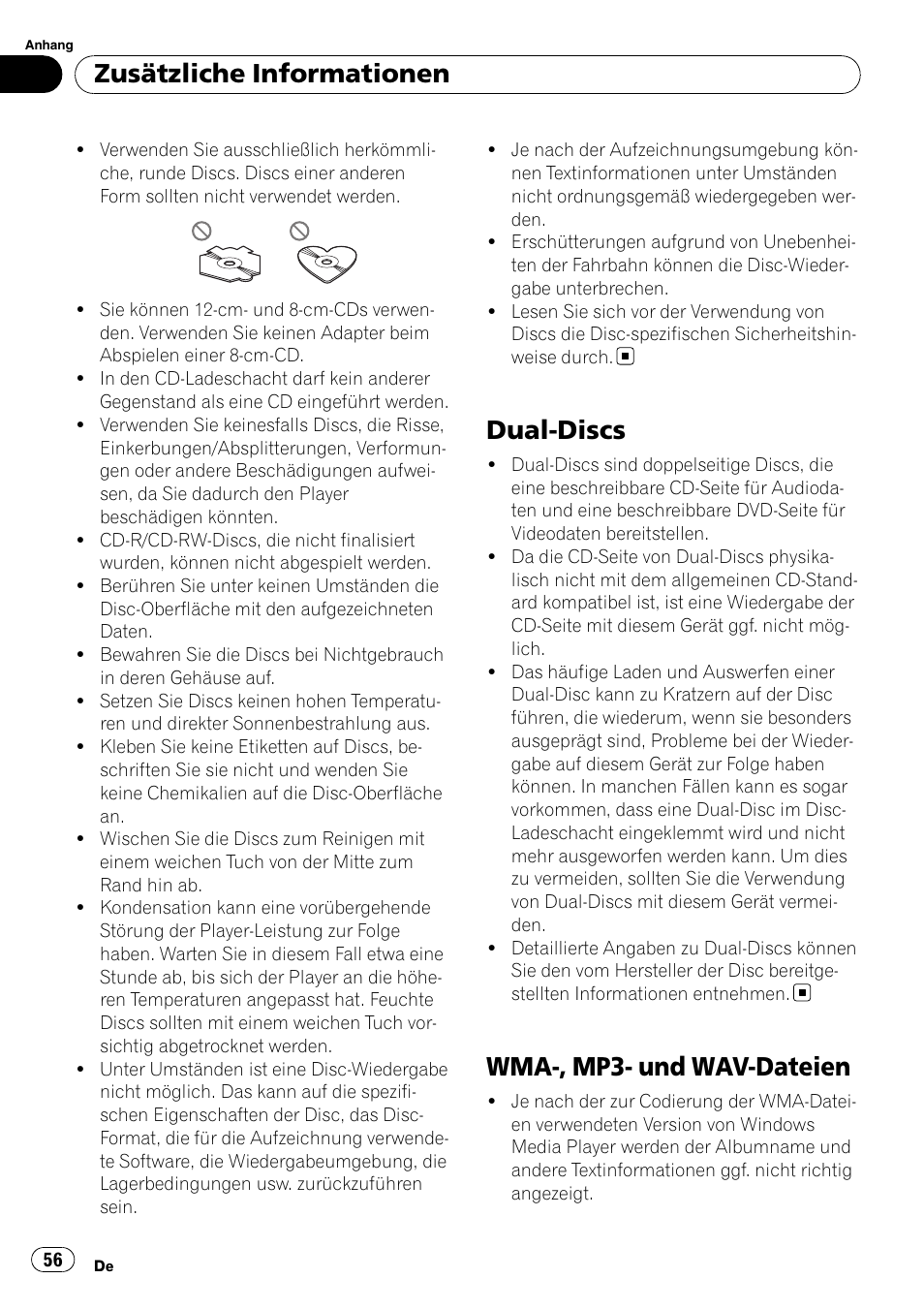 Dual-discs, Wma-, mp3- und wav-dateien, Seite 56) | Zusätzliche informationen | Pioneer DEH-2900MPB User Manual | Page 56 / 60