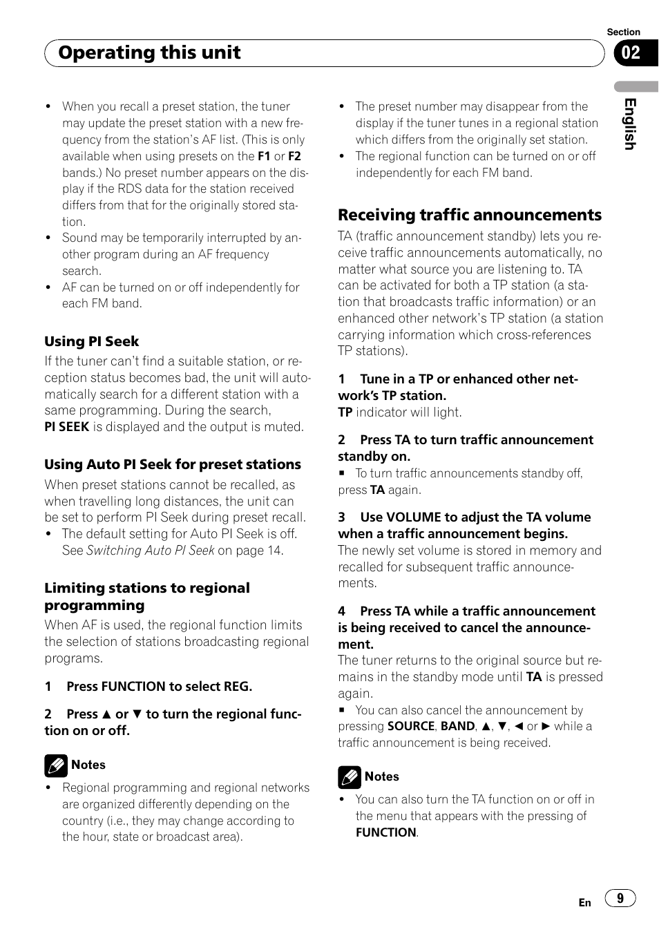 Receiving traffic announcements 9, Operating this unit, Receiving traffic announcements | Pioneer DEH-2900MPB User Manual | Page 9 / 60