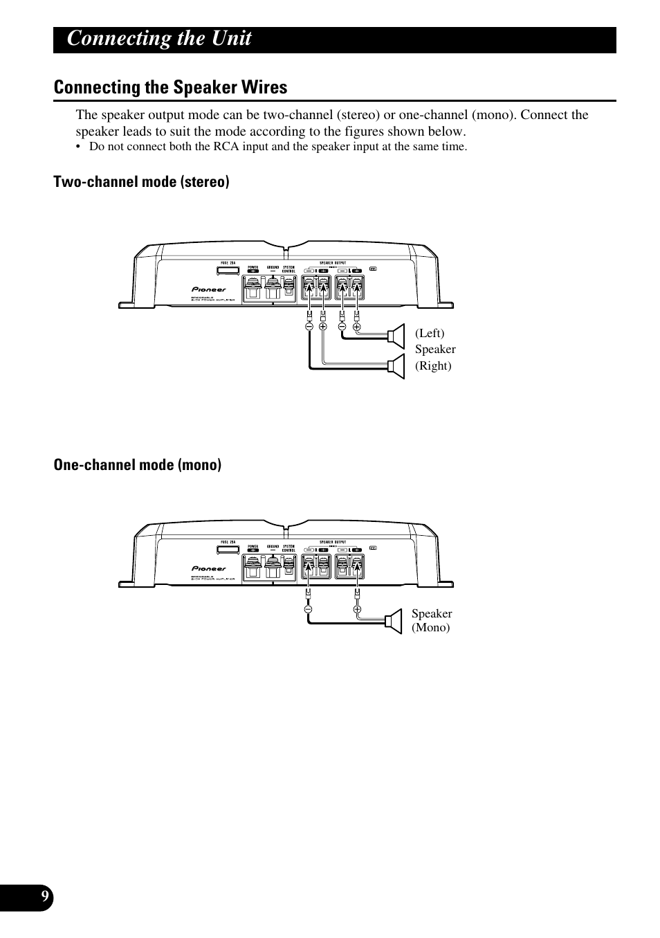 Connecting the speaker wires, Connecting the unit | Pioneer GM-3300T User Manual | Page 10 / 85