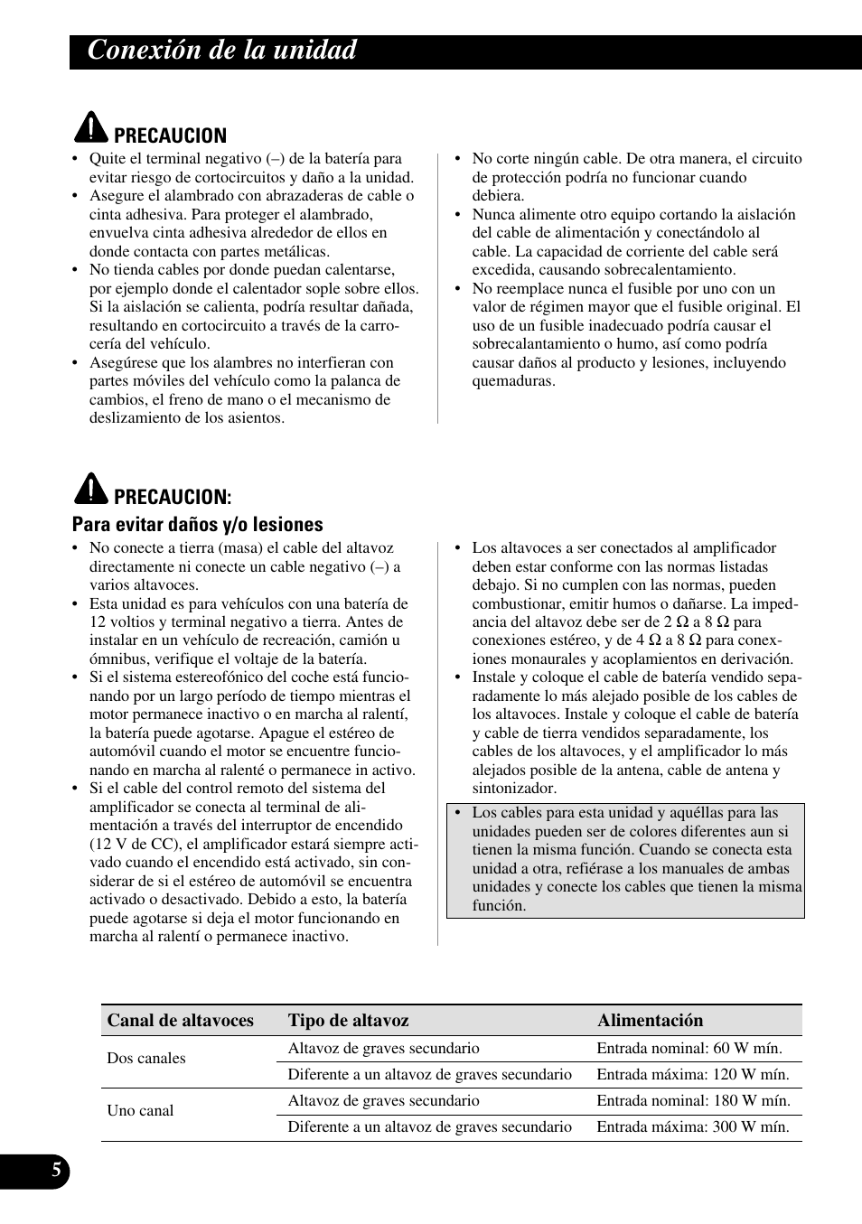 Conexión de la unidad | Pioneer GM-3300T User Manual | Page 18 / 85