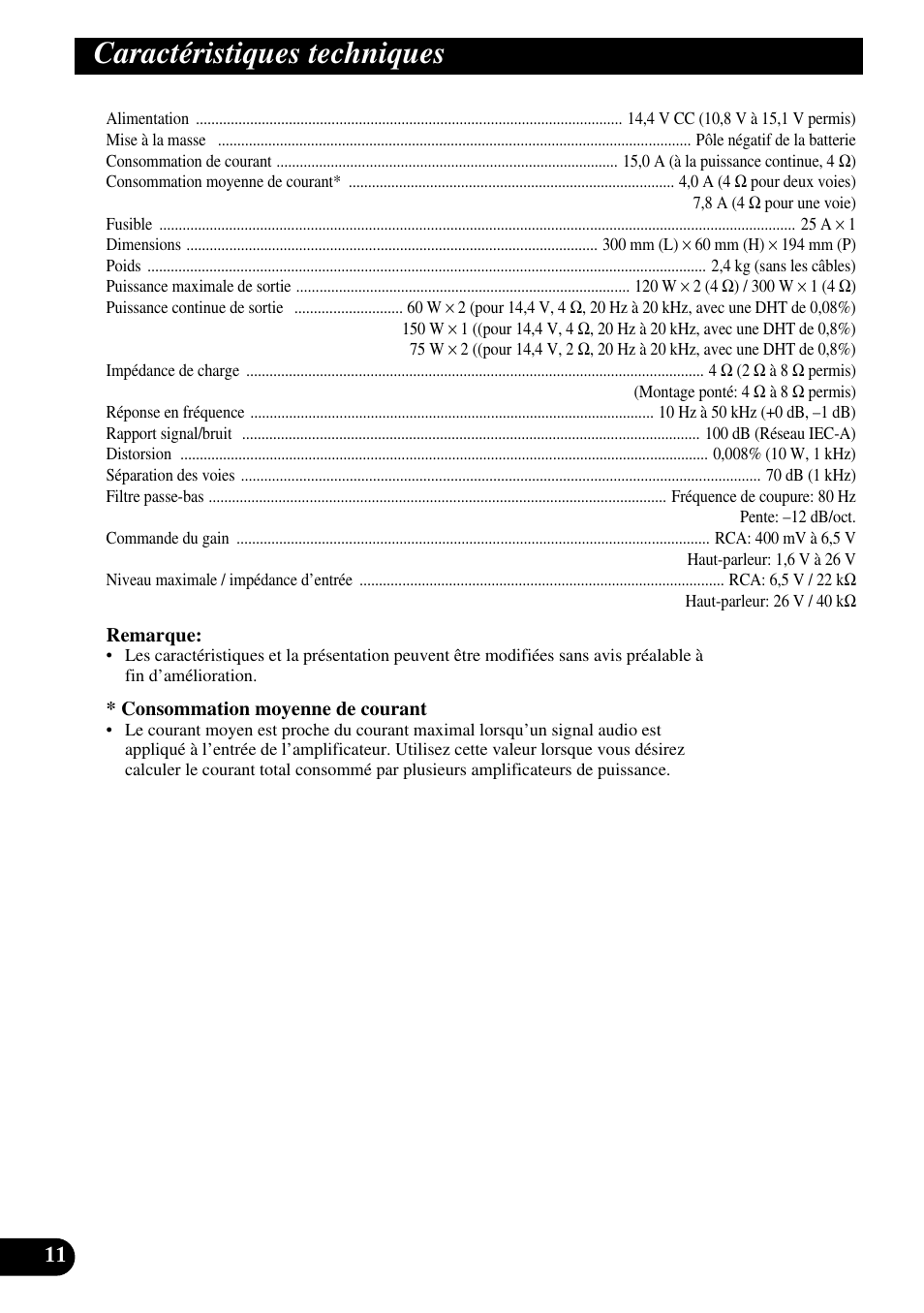 Caractéristiques techniques | Pioneer GM-3300T User Manual | Page 48 / 85