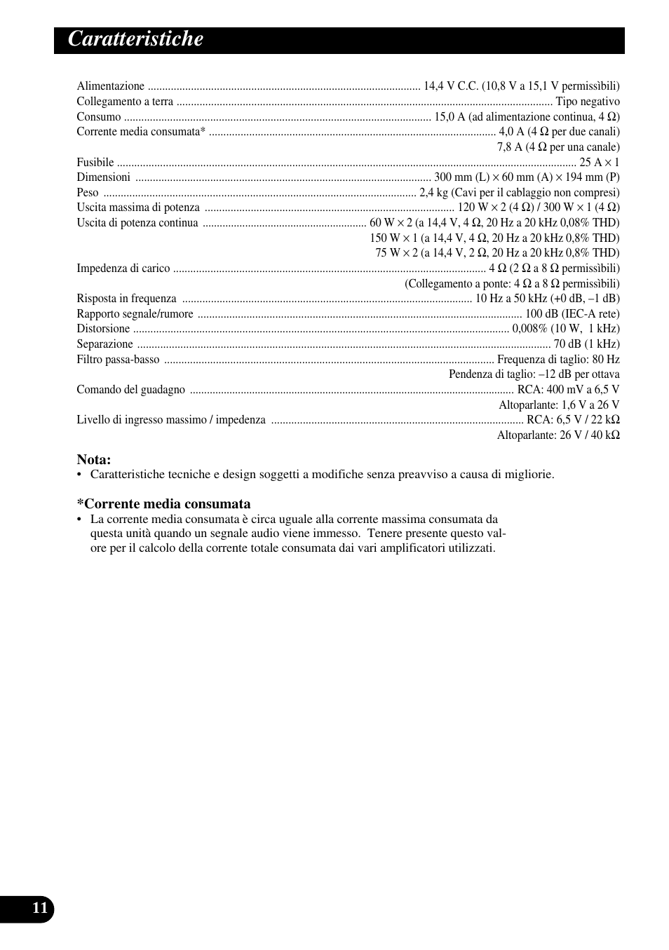 Caratteristiche | Pioneer GM-3300T User Manual | Page 60 / 85