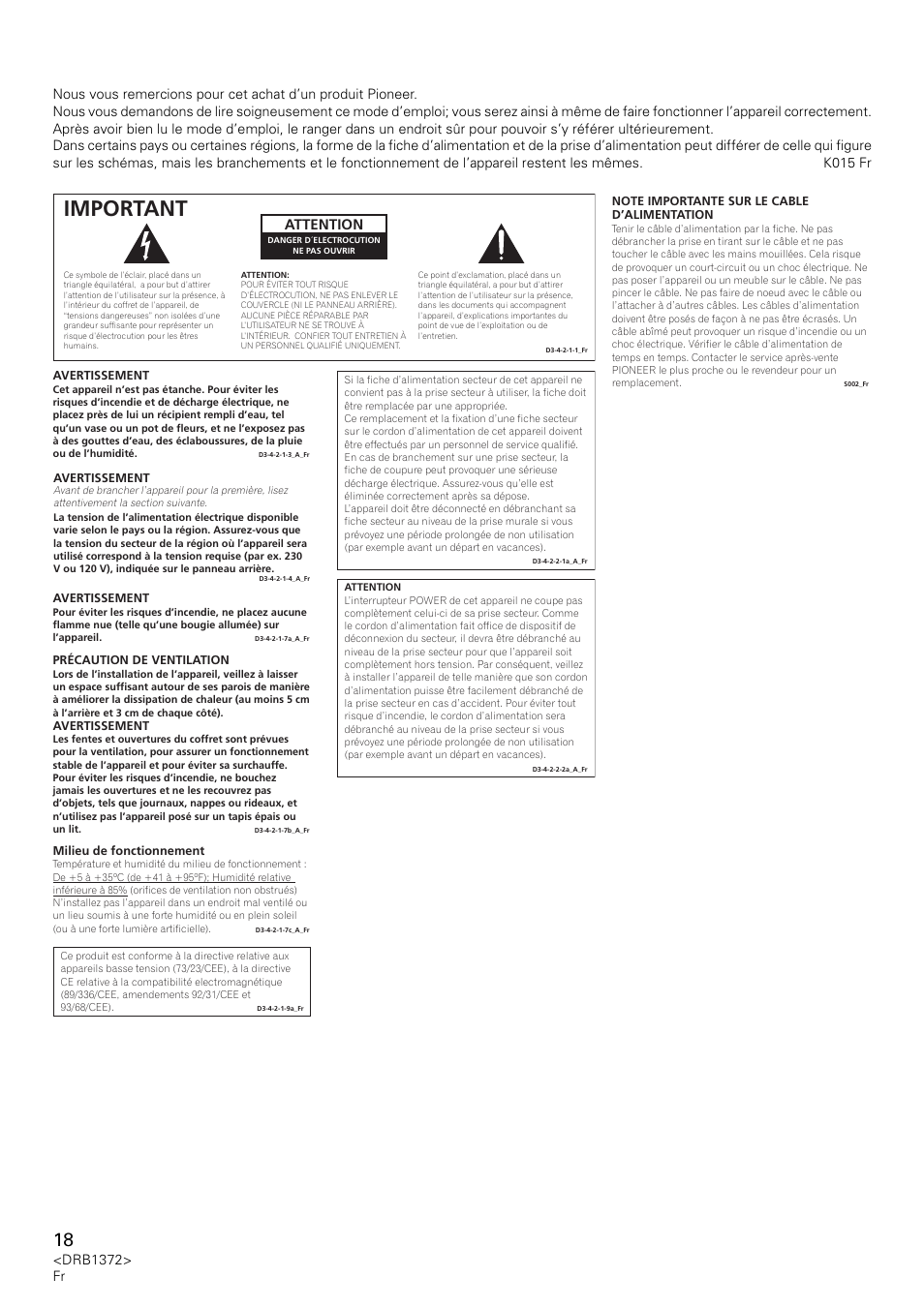 Important, Attention | Pioneer DJM-1000 User Manual | Page 18 / 98