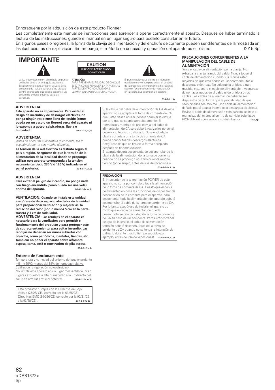 Importante, Caution | Pioneer DJM-1000 User Manual | Page 82 / 98