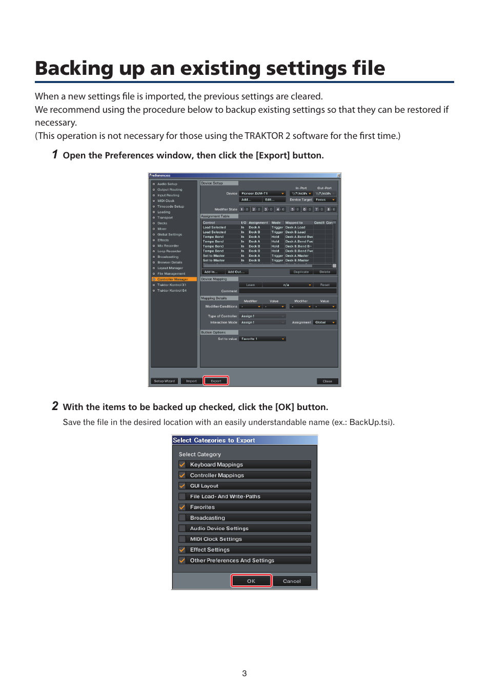 Backing up an existing settings file | Pioneer DJM-T1 User Manual | Page 3 / 7