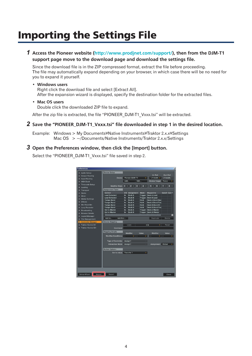 Importing the settings file | Pioneer DJM-T1 User Manual | Page 4 / 7