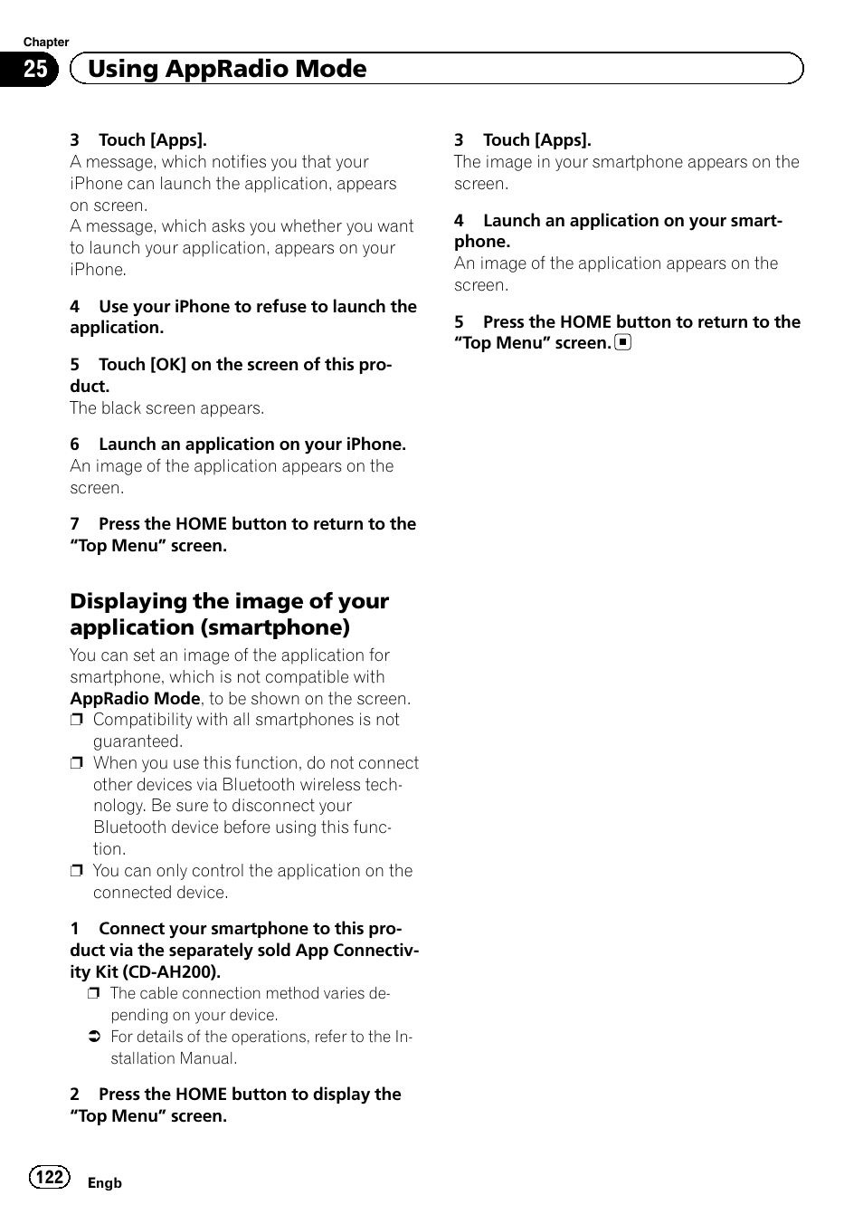 Displaying the image of your, Application (smartphone), 25 using appradio mode | Pioneer AVIC-F950BT User Manual | Page 122 / 200