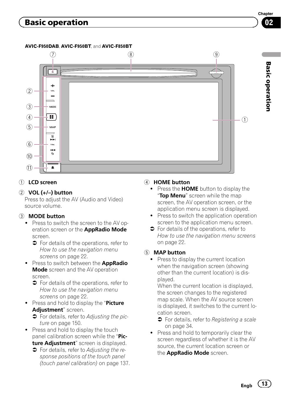 Basic operation | Pioneer AVIC-F950BT User Manual | Page 13 / 200