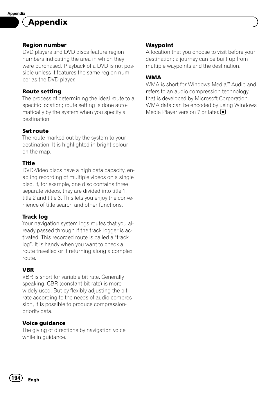 Appendix | Pioneer AVIC-F950BT User Manual | Page 194 / 200