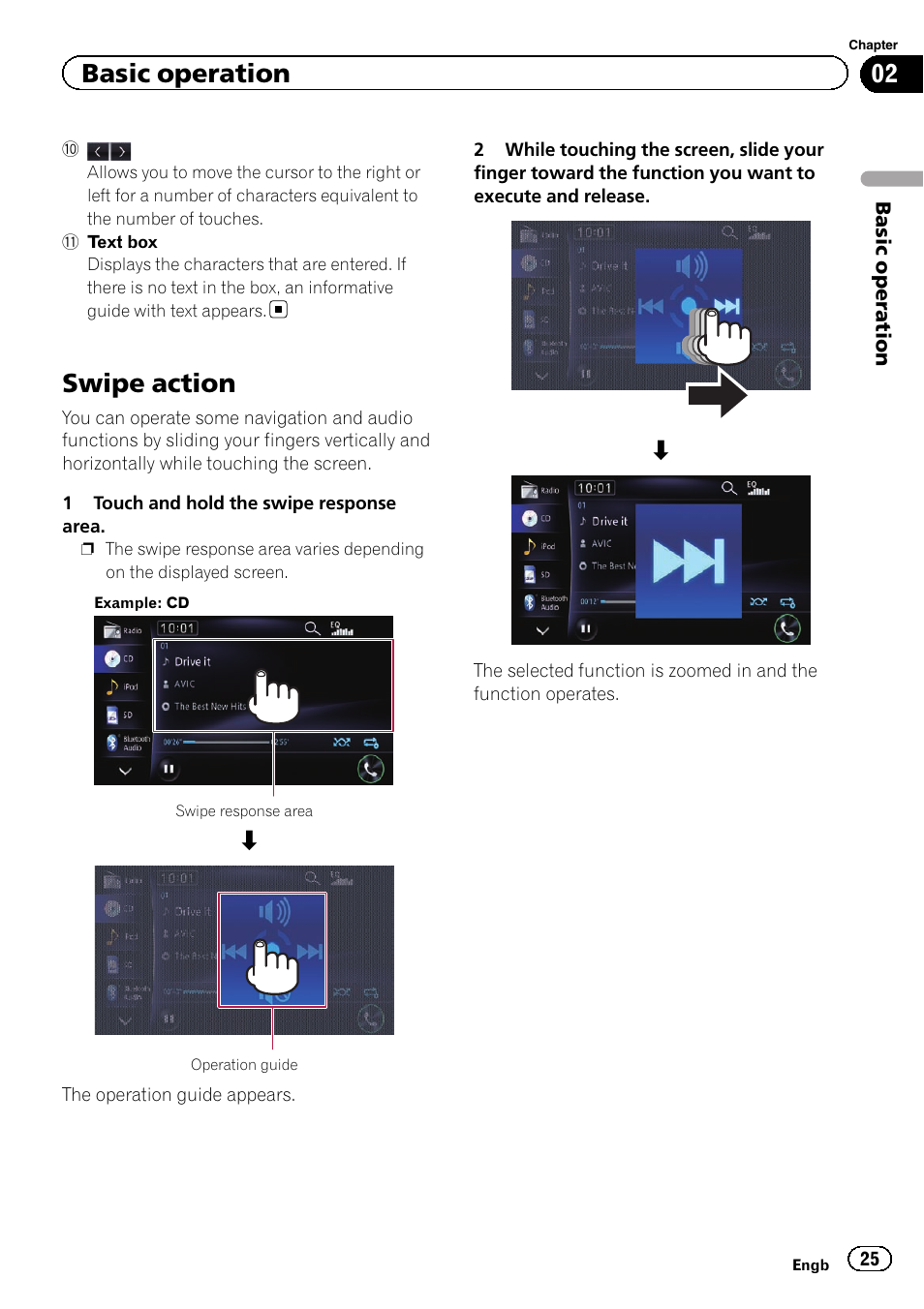 Swipe action, Basic operation | Pioneer AVIC-F950BT User Manual | Page 25 / 200