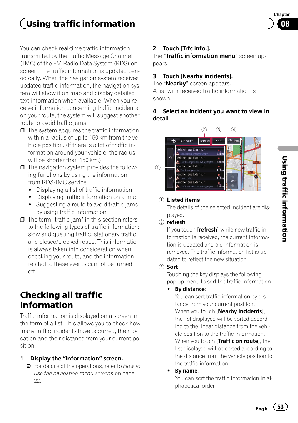 Checking all traffic information, Using traffic information | Pioneer AVIC-F950BT User Manual | Page 53 / 200