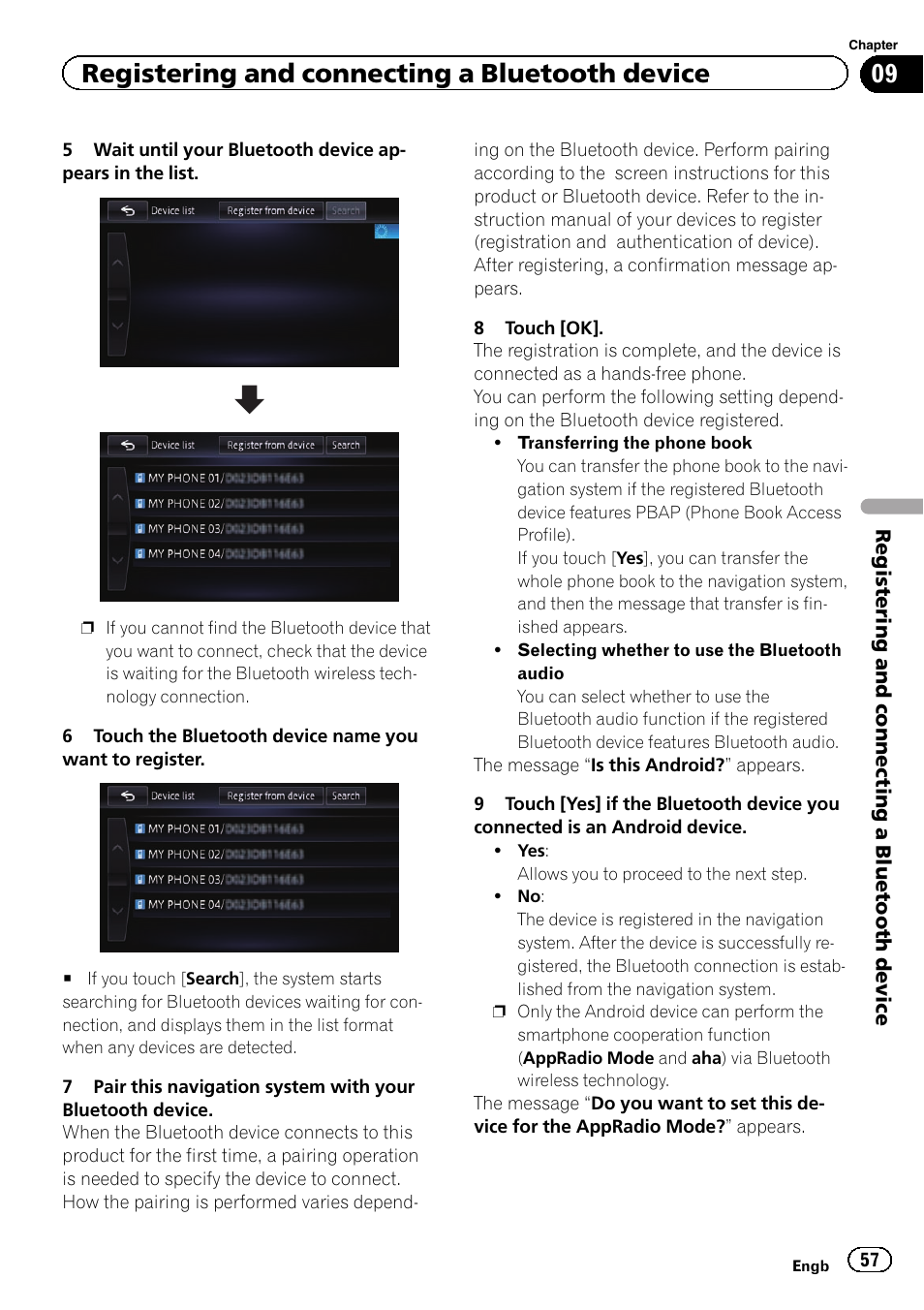 Registering and connecting a bluetooth device | Pioneer AVIC-F950BT User Manual | Page 57 / 200