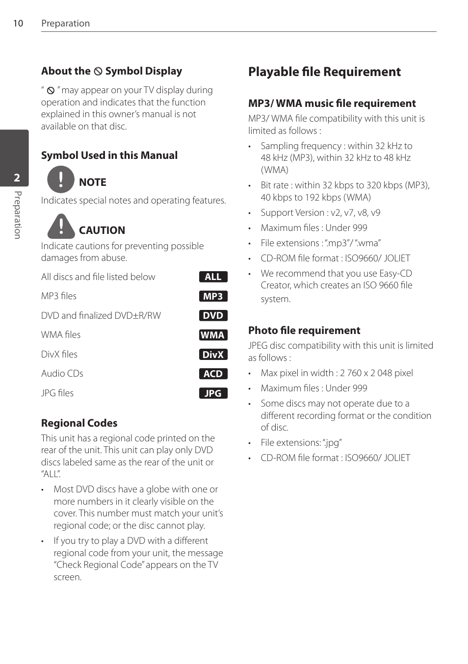 Playable file requirement | Pioneer DCS-404K User Manual | Page 10 / 48