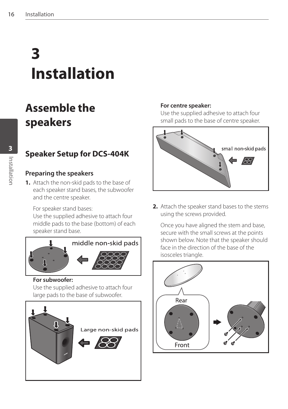 3installation, Assemble the speakers | Pioneer DCS-404K User Manual | Page 16 / 48