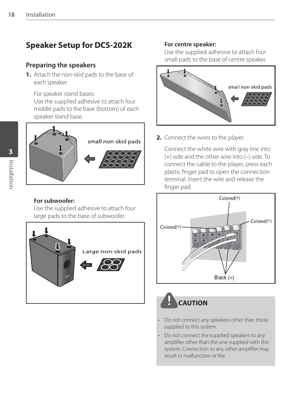 Speaker setup for dcs-202k | Pioneer DCS-404K User Manual | Page 18 / 48