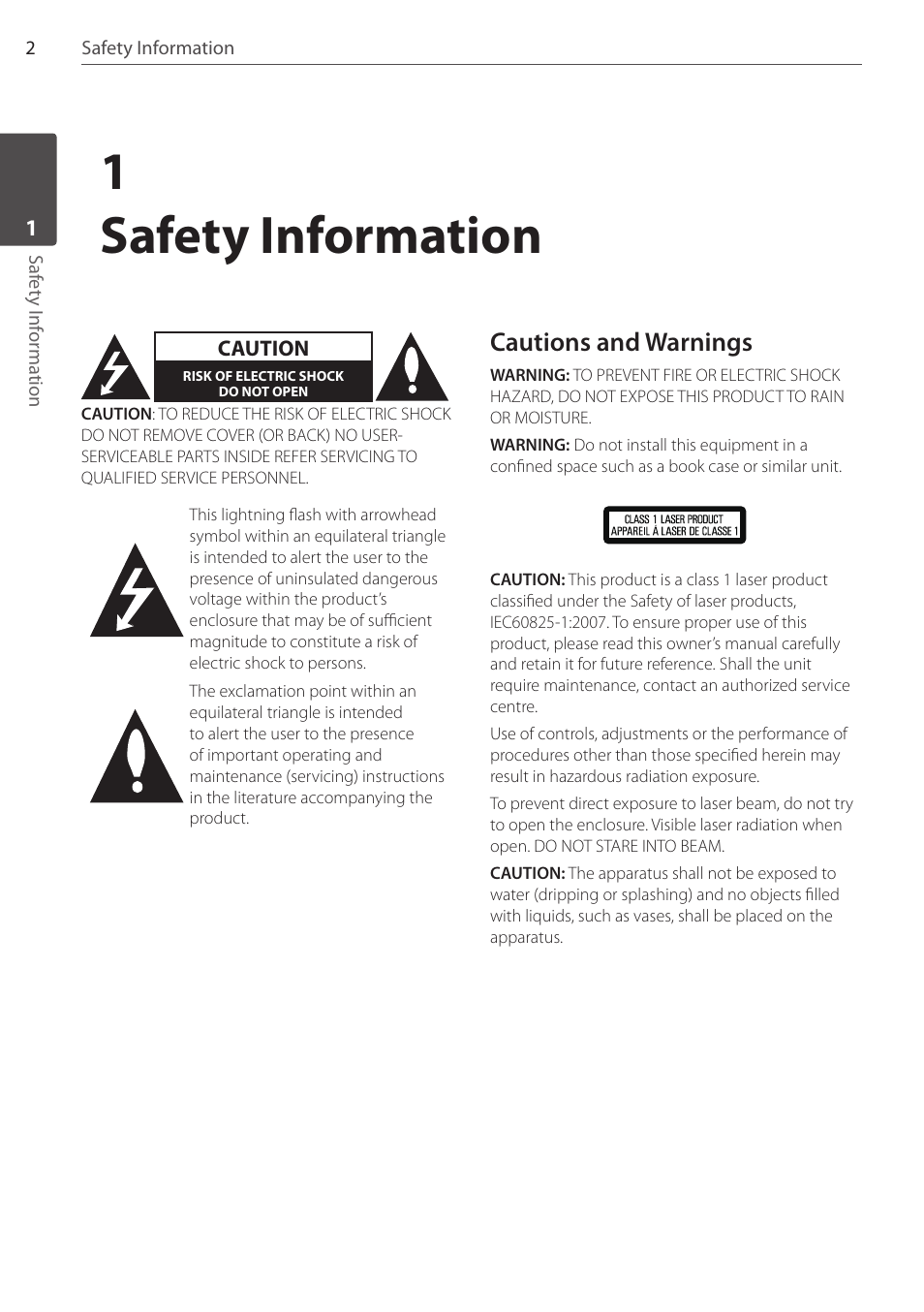 1safety information, Cautions and warnings | Pioneer DCS-404K User Manual | Page 2 / 48