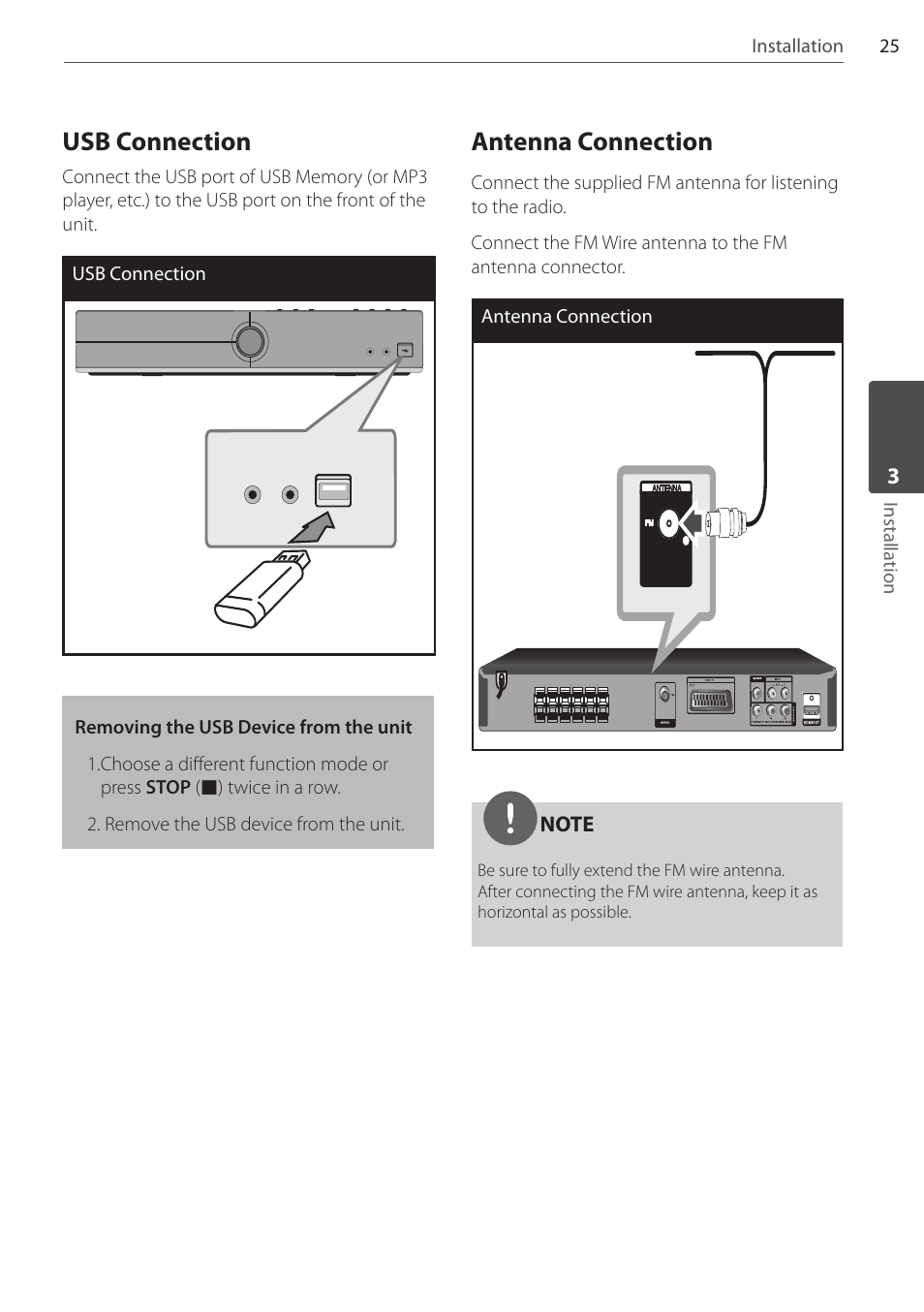 Usb connection, Antenna connection | Pioneer DCS-404K User Manual | Page 25 / 48