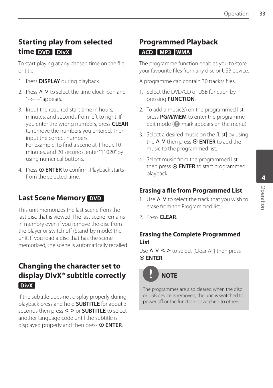 Starting play from selected time, Programmed playback | Pioneer DCS-404K User Manual | Page 33 / 48