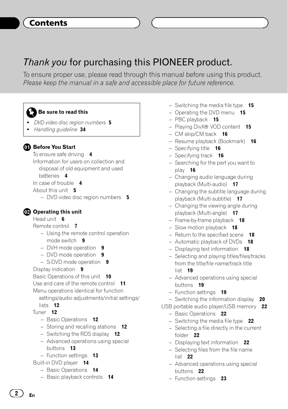 Pioneer DVH-3200UB User Manual | Page 2 / 44