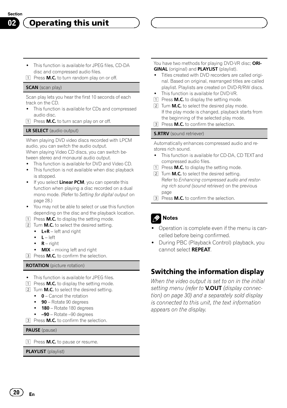 Switching the information display 20, 02 operating this unit, Switching the information display | Pioneer DVH-3200UB User Manual | Page 20 / 44