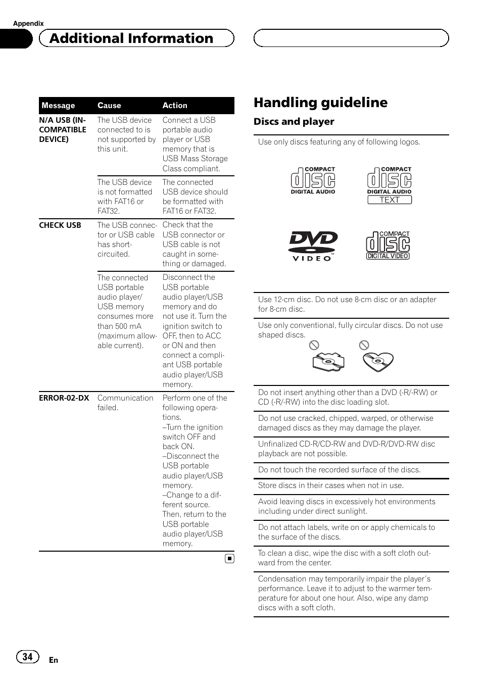 Handling guideline 34, Handling guideline, Additional information | Pioneer DVH-3200UB User Manual | Page 34 / 44