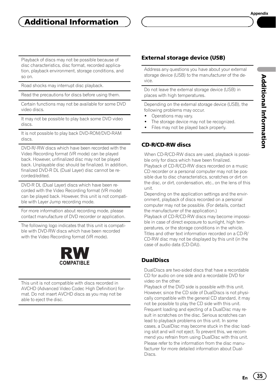 Additional information | Pioneer DVH-3200UB User Manual | Page 35 / 44