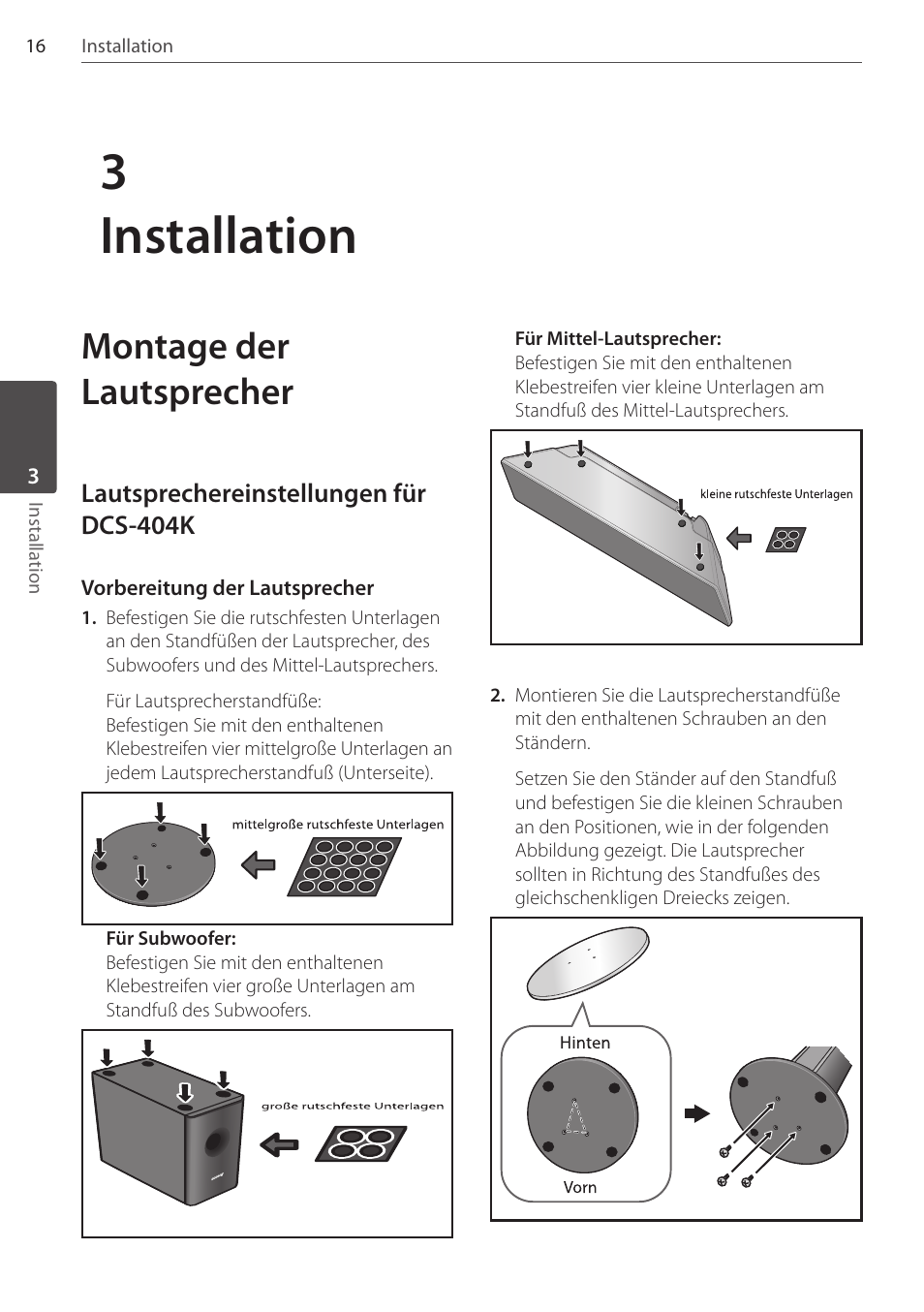 3installation, Montage der lautsprecher | Pioneer DCS-404K User Manual | Page 108 / 278