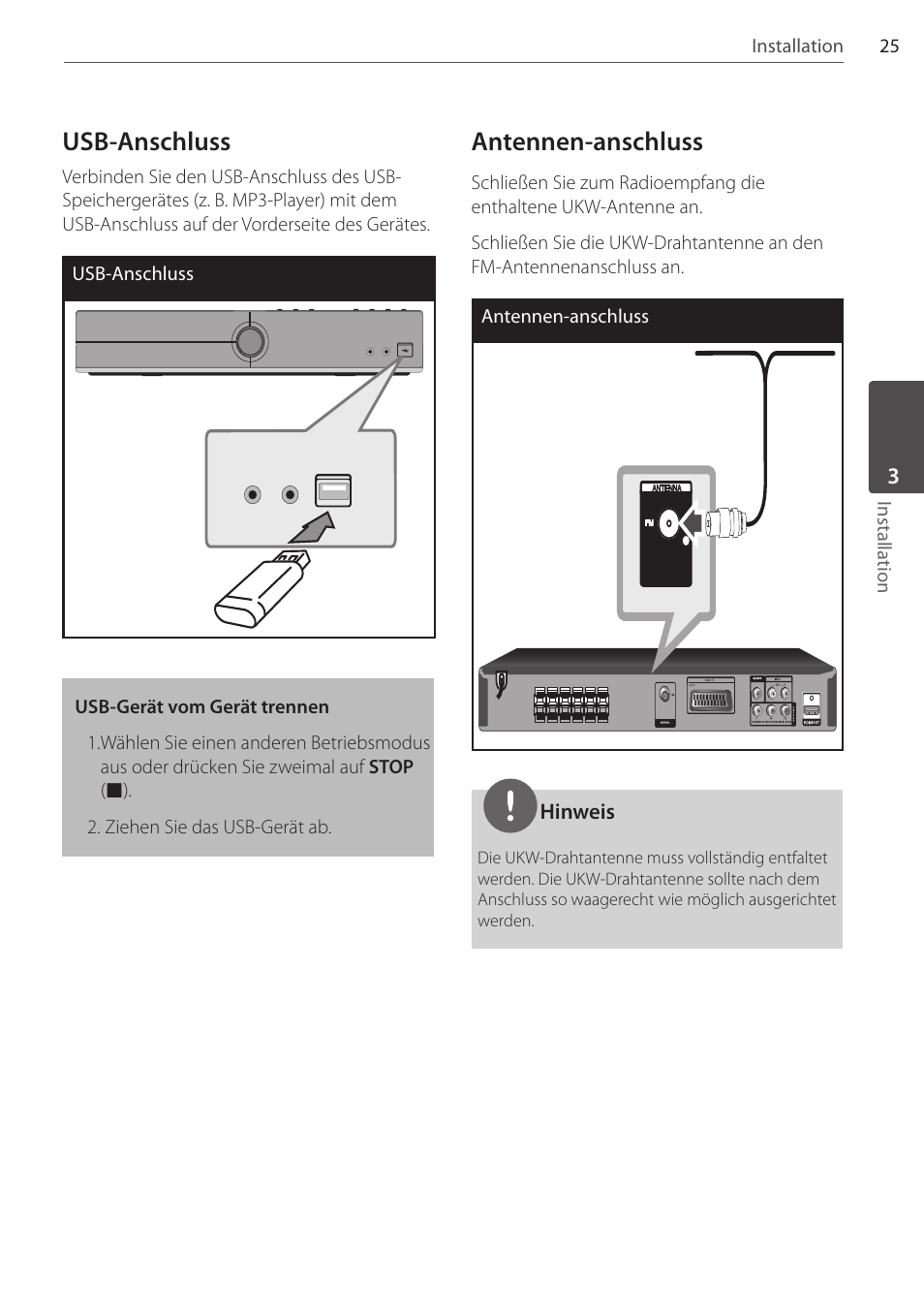 Usb-anschluss, Antennen-anschluss | Pioneer DCS-404K User Manual | Page 117 / 278