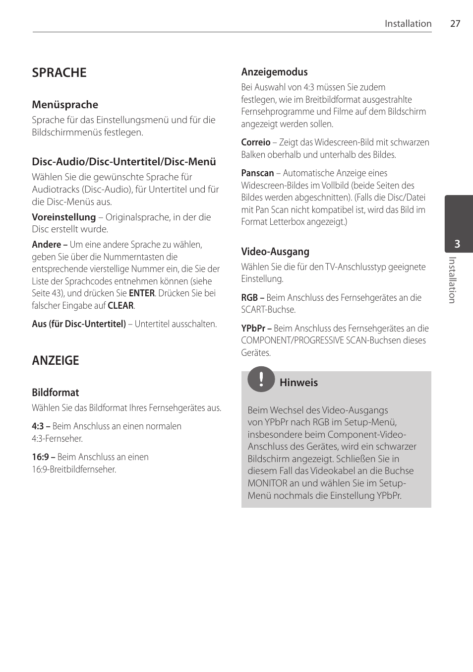 Sprache, Anzeige | Pioneer DCS-404K User Manual | Page 119 / 278